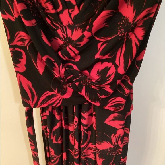 NORMA KAMALI SIZE LARGE BLACK RED FLORAL SLEEVELESS  WRAP DRESS - Picture 5 of 7